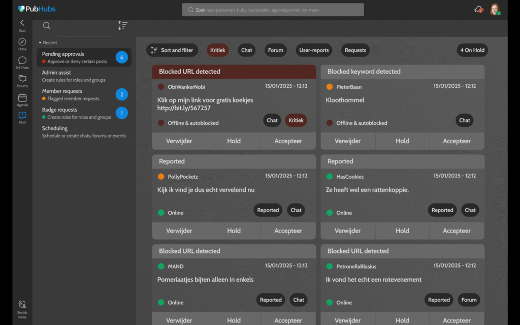 screenshot moderator dashboard design by Laura Mosert